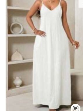 White Spaghetti Strap Maxi Dress - Elegant V-Neck Summer Dress